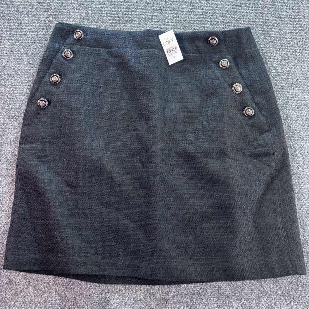 LOFT‎ Mini Skirt Womens 8 Black Tweed Sailor Button Detail New With Tags
